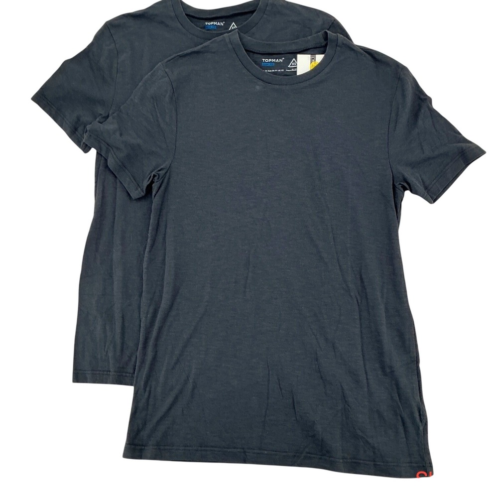 Topman T-Shirt Mens XS Charcoal Grey Slim Fit Crew Neck 2 Pack NEW Minimalist